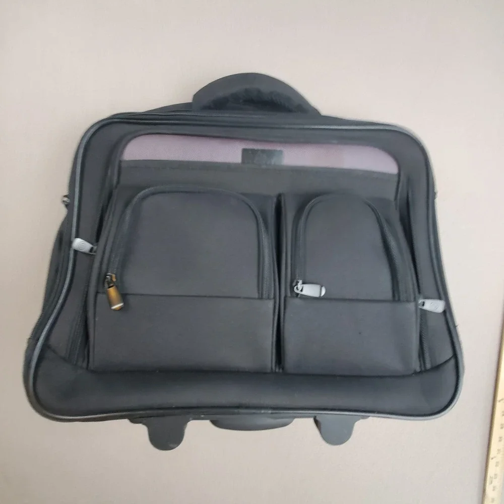 Protege Rollaway Rolling Briefcase Laptop Bag; Black Polyester. Fits Under Seat